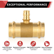 30 Pcs 3/4" x 3/4" x 1/2" Press x Press x PEX Expansion Brass Tee (Lead Free)