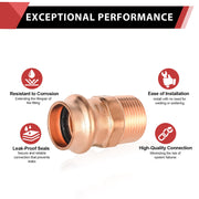 1/2" Press Copper x 1/2" Male Threaded Copper Adapter (Lead Free)