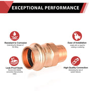 30 Pcs 1" Press Copper x 3/4" Male Threaded Adapter (Lead Free)