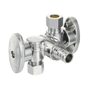 10 Pcs 1/2" PEX Crimp x 3/8" OD Compr. x 3/8" OD Compr. Dual Stop Valve, 1/4 Turn (Lead Free)