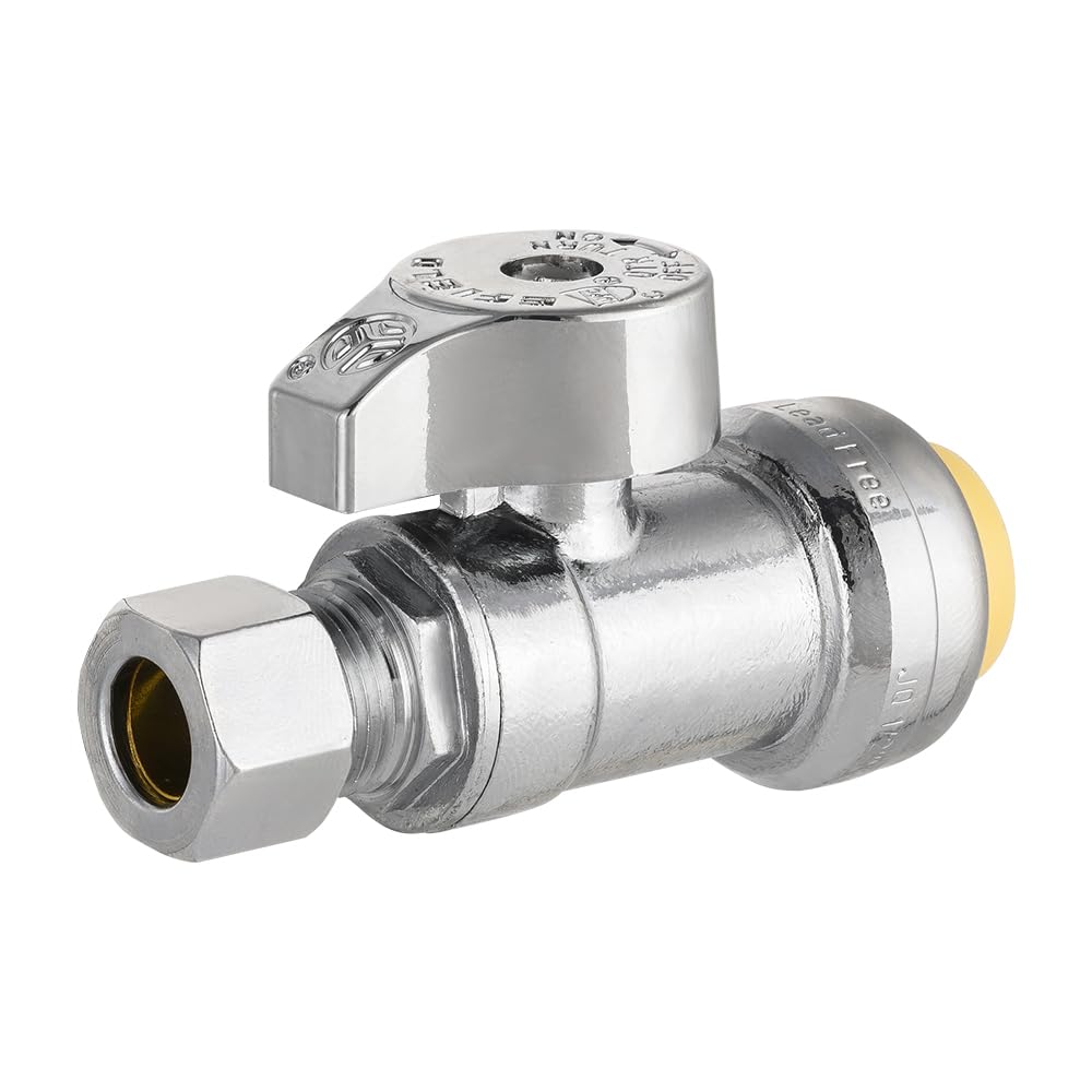 1/2" Push Connect x 3/8" Compr. Straight Stop Valve, New Handle, 1/4 Turn (Lead Free)