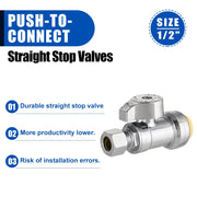 1/2" Push Connect x 3/8" Compr. Straight Stop Valve, New Handle, 1/4 Turn (Lead Free)