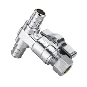 1/2" PEX Crimp x 1/2" PEX Crimp x 3/8" OD Compr. Tee Stop Valve, 1/4 Turn (Lead Free)