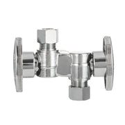 1/2" PEX Crimp x 3/8" OD Compr. x 3/8" OD Compr. Dual Stop Valve, 1/4 Turn (Lead Free)