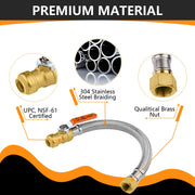 3/4" Push fit x 3/4" FIP, 15" Flexible Water Heater Connector Hose, with Ball Valve