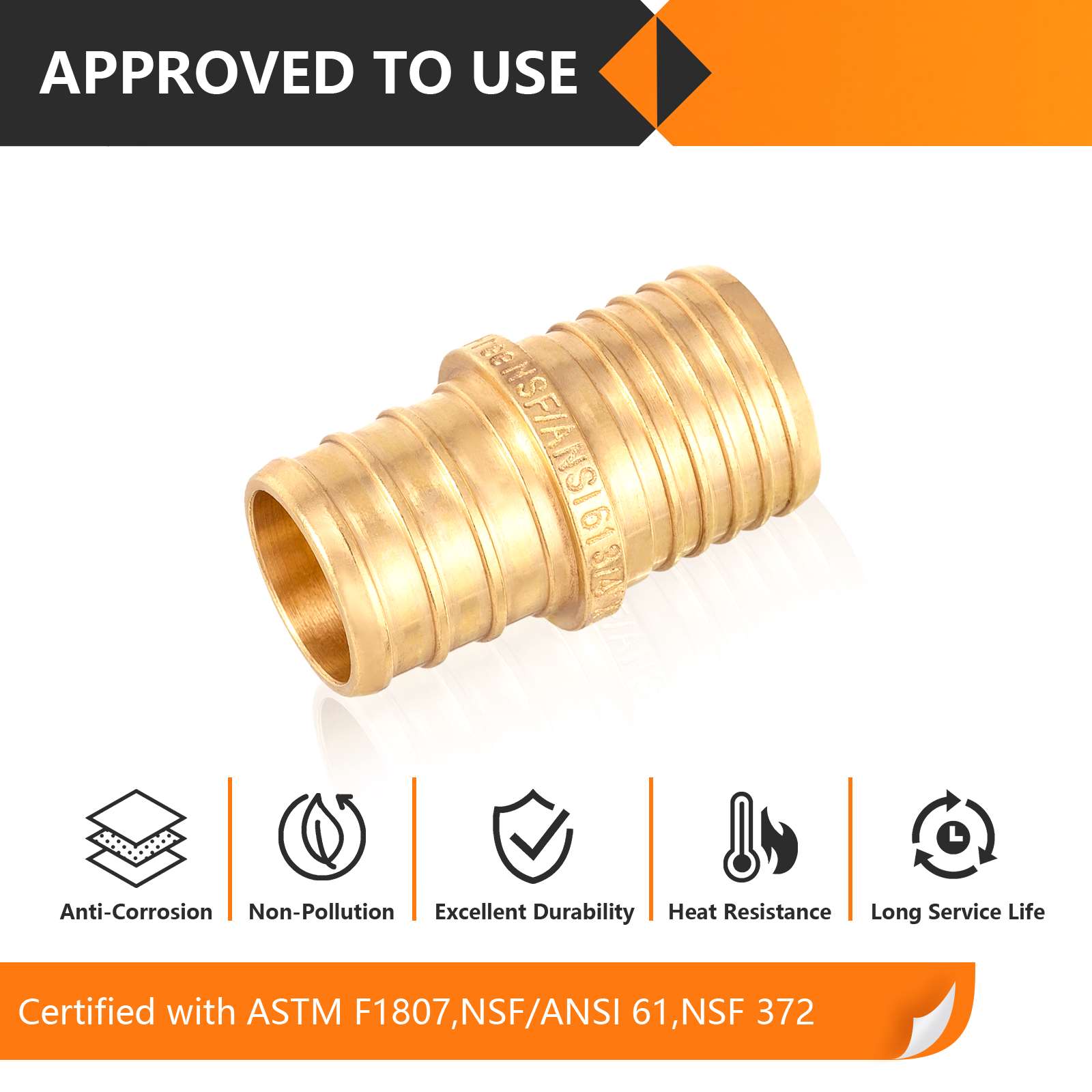 PEX-B Crimp 1/2-Inch Pex x 1/2-Inch PB Transition Brass Pex Coupling (Lead Free)