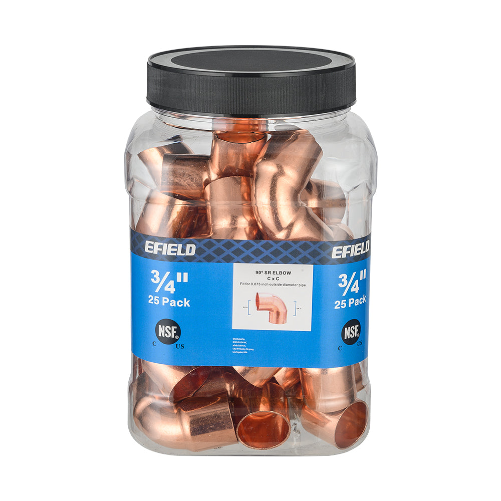 Pro 25 Pack 3/4" 90º Short Radius Copper Elbow