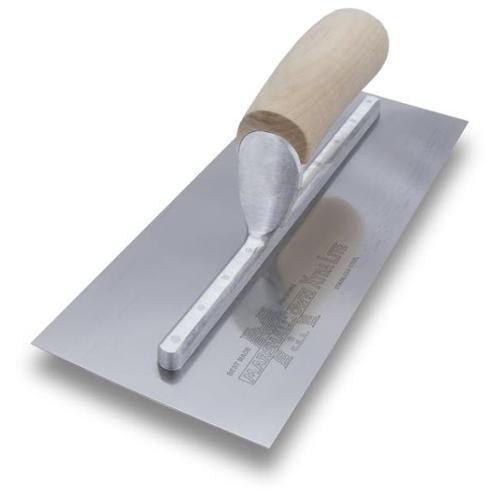4 in x 12 in Marshalltown Stainless Steel Finishing Trowel w/ Curved Wooden Handle