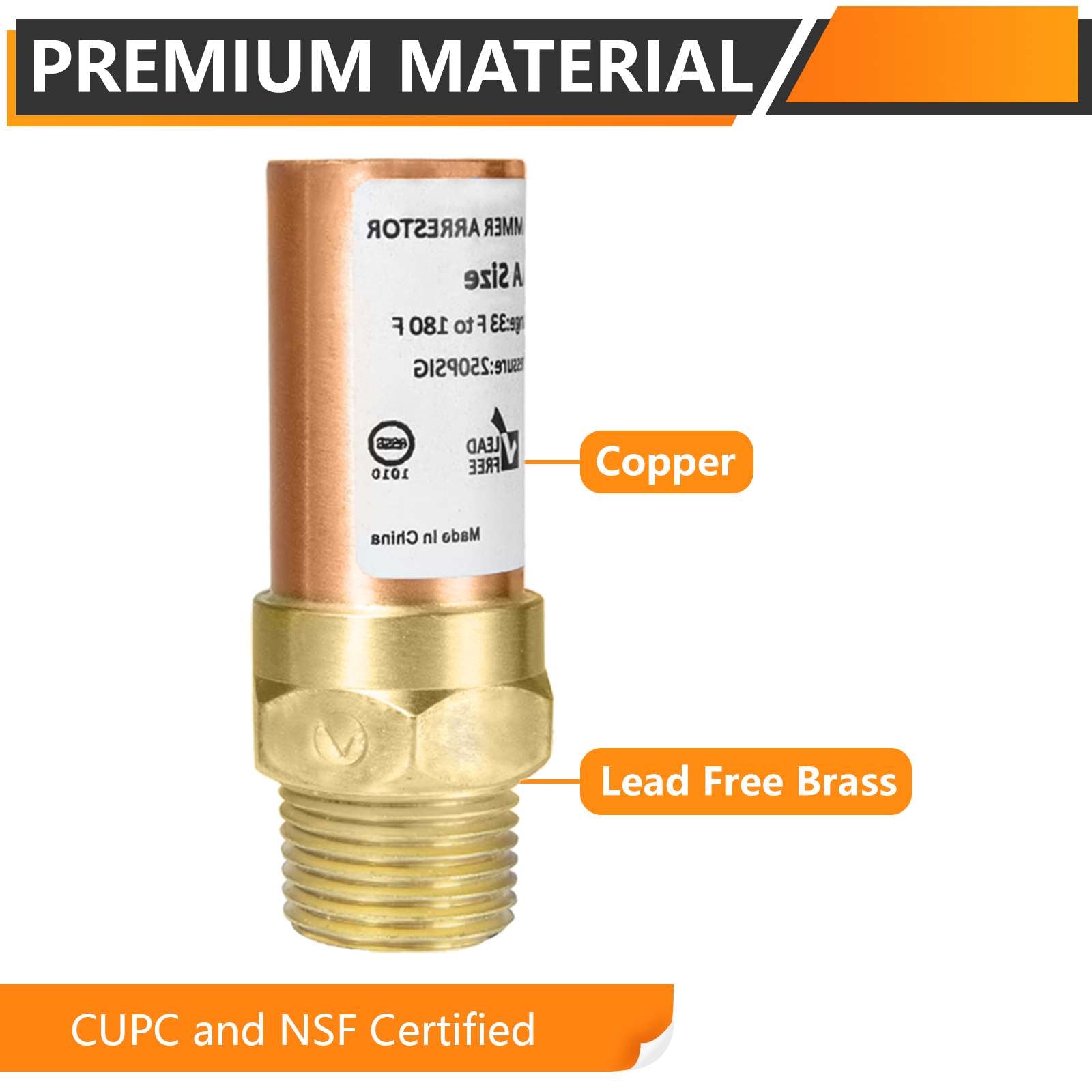 10 Pcs 1/2" MIP Connection, Straight Water Hammer Arrestor, Copper