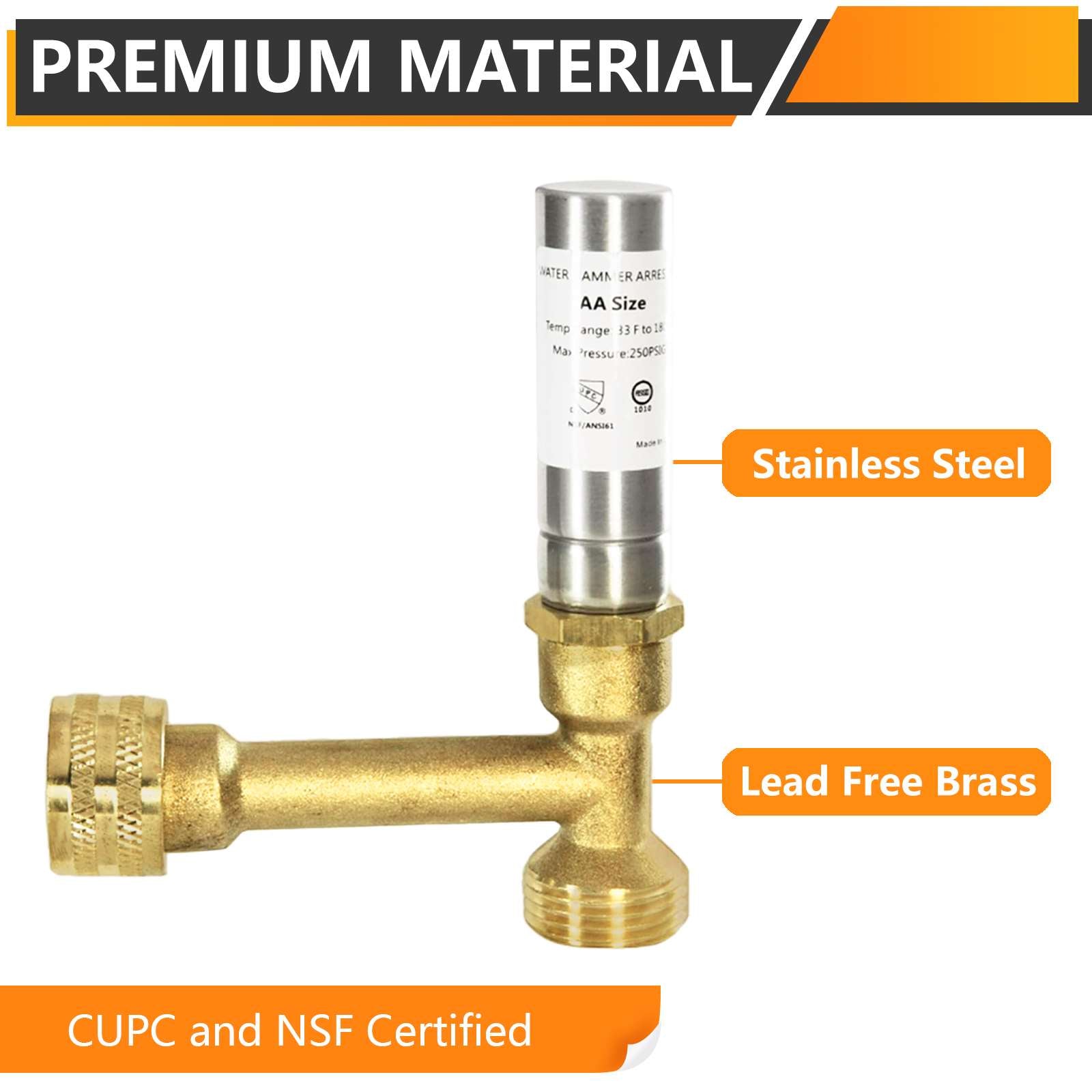3/4" Swivel FHT x 3/4" MHT, Copper Tee Water Hammer Arrestors (MH-Y-240)