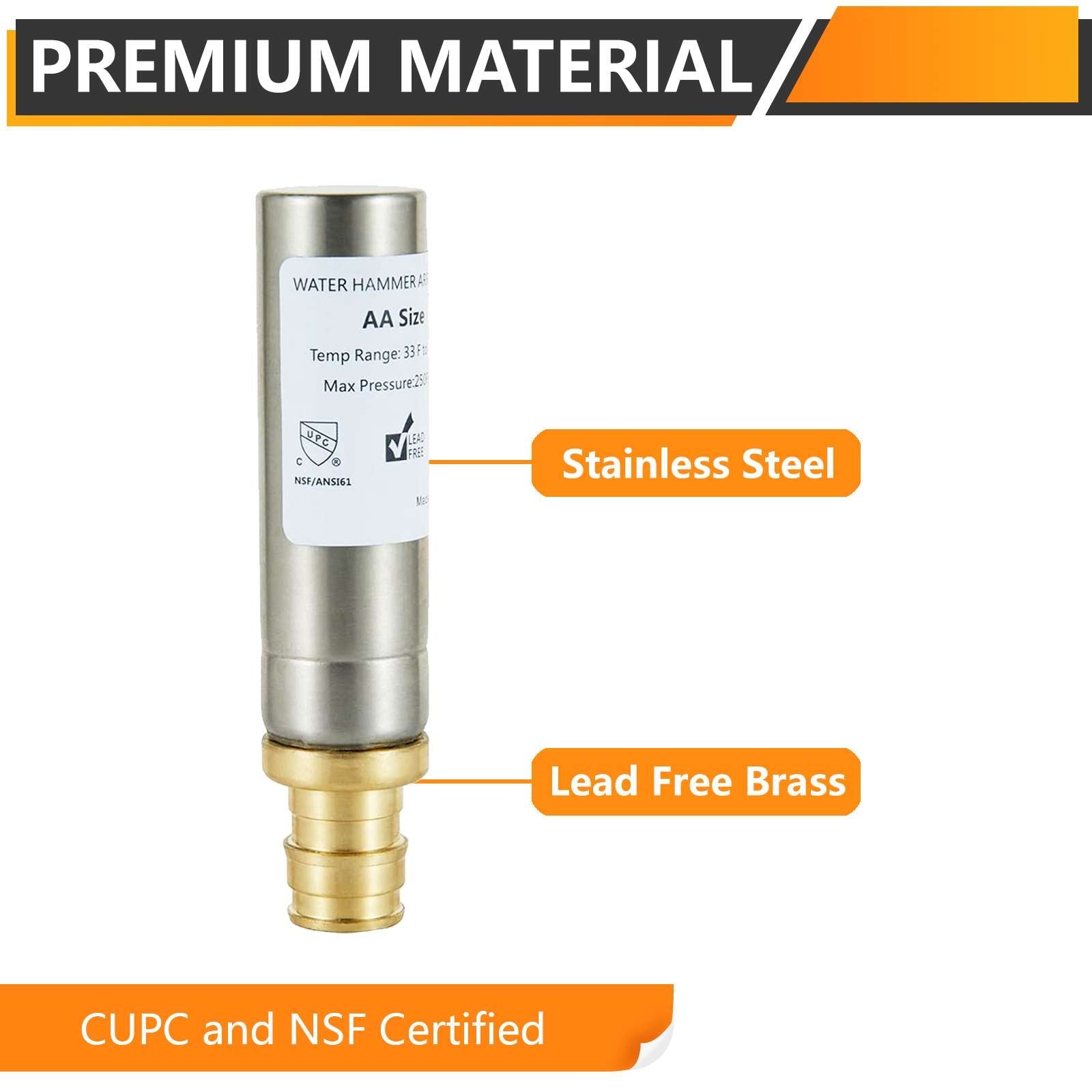 1/2" PEX-A Expansion Connection, Straight Water Hammer Arrestor, Stainless Steel