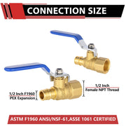 1/2" PEX-A Expansion X 1/2" FNPT Ball Valve, Blue (Lead Free)