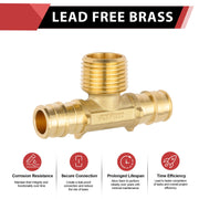 PEX A Expansion 1/2" PEX x 1/2" PEX x 1/2" Male Threaded F1960Tee (Lead Free)