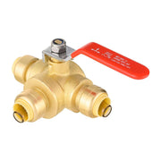 10 Pcs 1/2" Push Fit 3 Way Ball Valve, Red Lever (Lead Free)