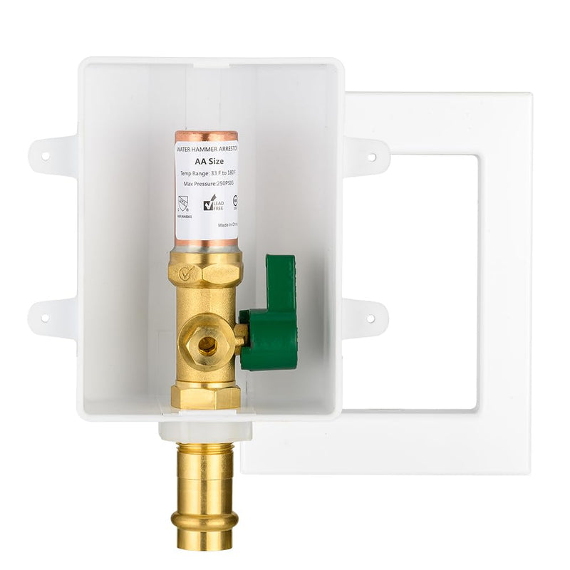 1/2" Copper Press Inlet, Ice Maker Outlet Box, with Copper Water Hammer Arrestor