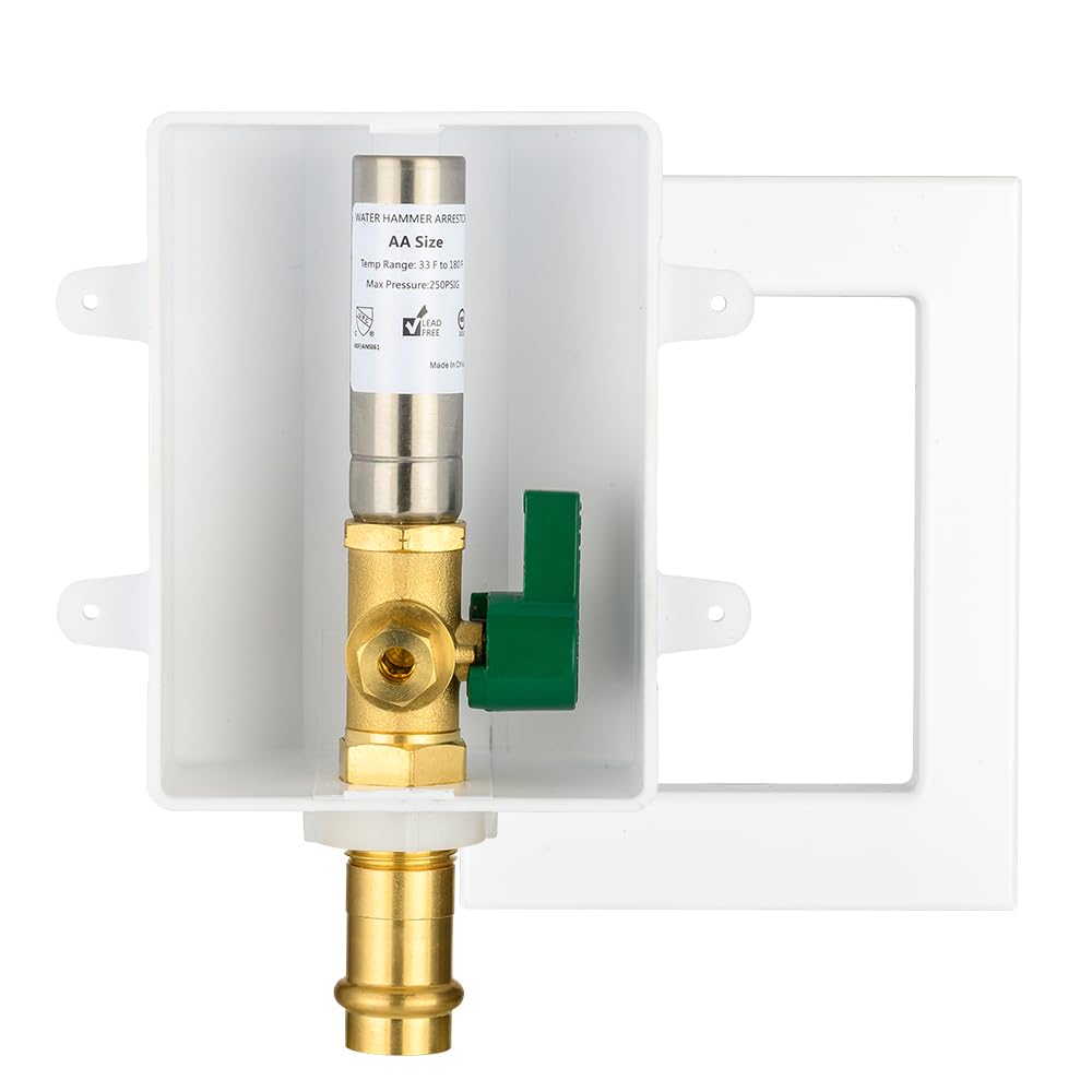 1/2" Copper Press Inlet, Ice Maker Outlet Box, with Stainless Steel Water Hammer Arrestor