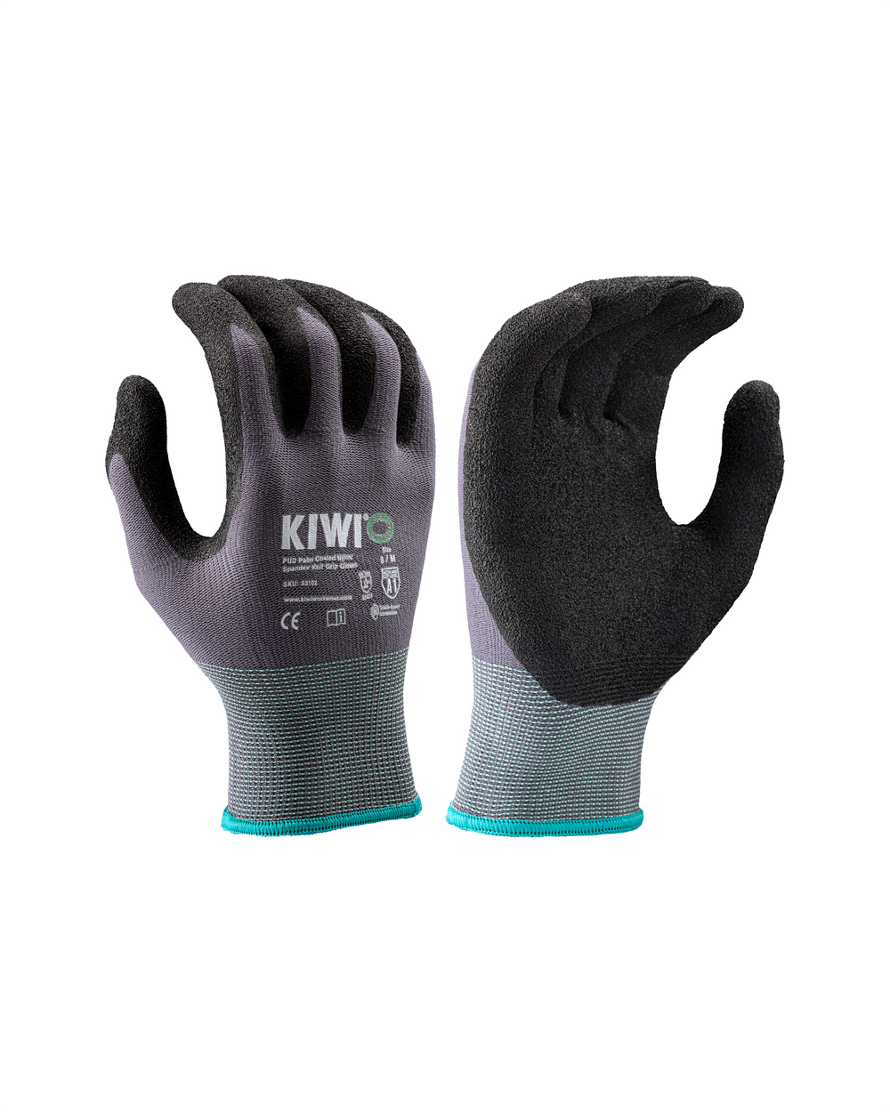 Kiwi PUD Palm Coated Nylon/Spandex Knit Grey Grip Gloves [53100]