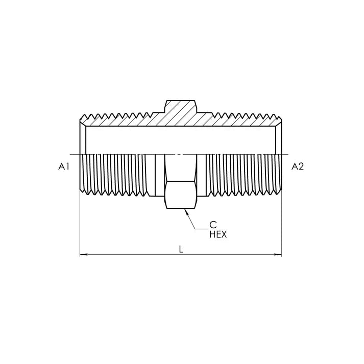5404-12-12 | 12 MP - 12 MP Hex Nipple, Carbon Steel