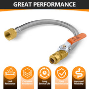 10 Pcs 3/4" Push fit x 3/4" FIP, 18" Flexible Water Heater Connector Hose, with Ball Valve