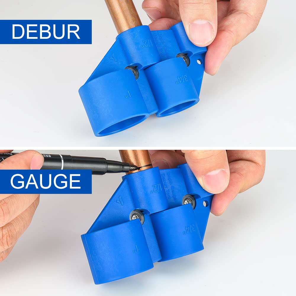 Full Size 3/8"-1" Deburring Pipe and Depth Gauge Tool for Copper, CPVC, Pex, PE-RT, HDPE Pipe