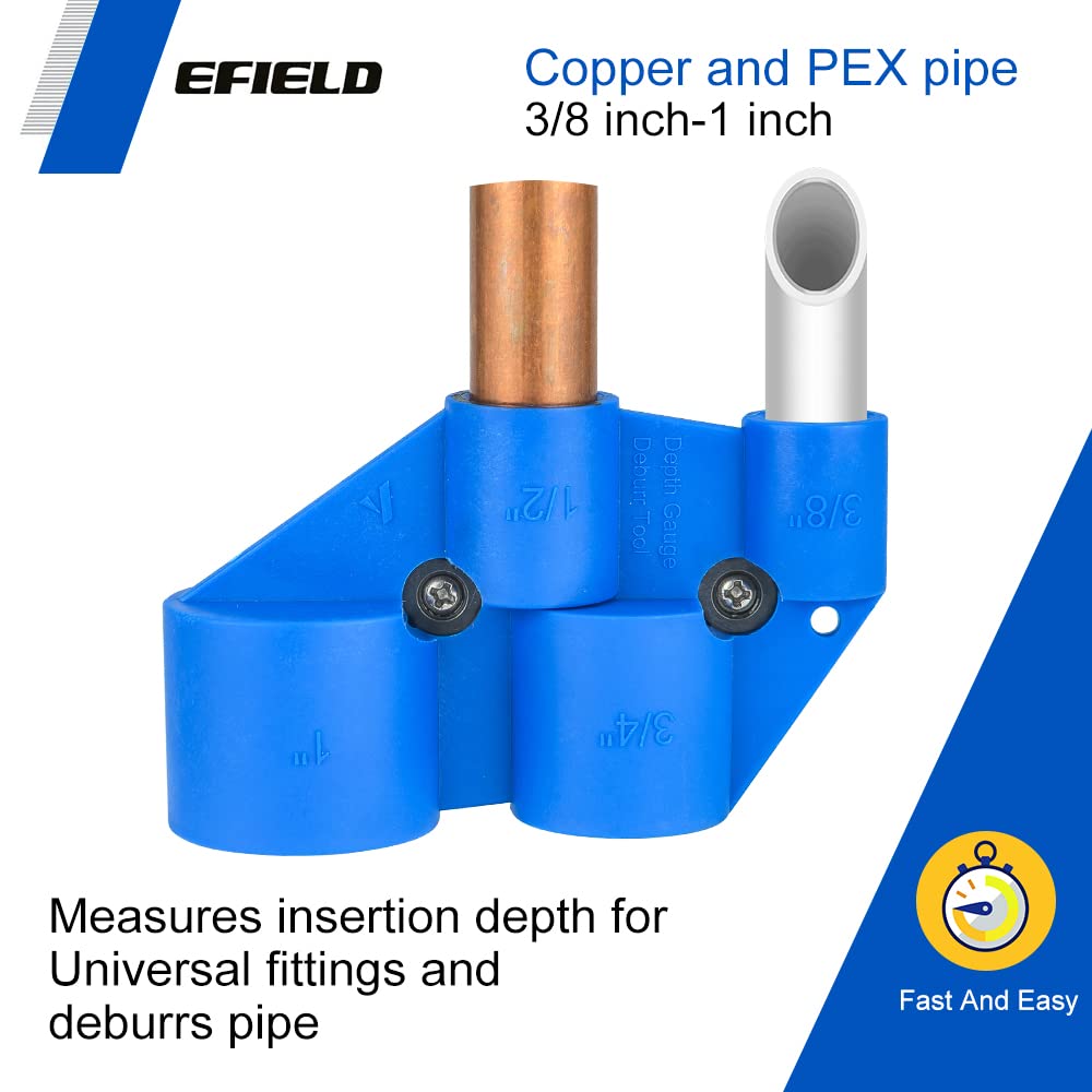 Full Size 3/8"-1" Deburring Pipe and Depth Gauge Tool for Copper, CPVC, Pex, PE-RT, HDPE Pipe