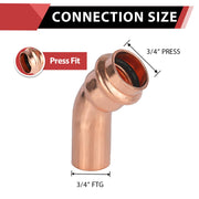 30 Pcs 3/4" 45° Press Copper Street Elbow (Lead Free)