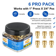 Pro 6-Pack 1" Press x 3/4" PEX Crimp Brass Adapter (Lead Free)
