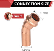 30 Pcs 1/2" 45° Press Copper Street Elbow (Lead Free)