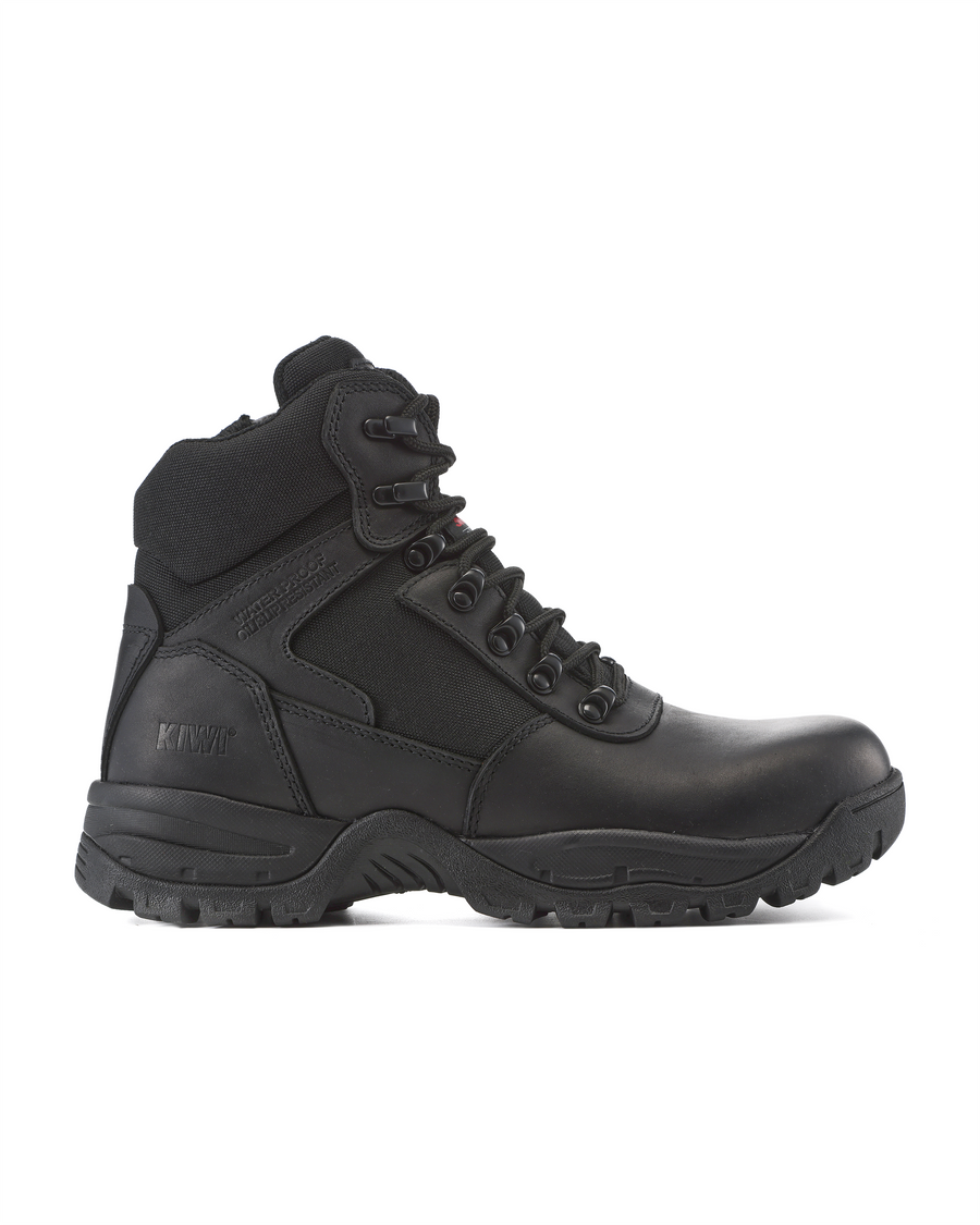Kiwi Rugged Black Full Grain Leather Mid-Cut 6" Composite Toe Zipped Waterproof Tactical Boots [68100]