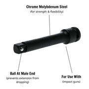 Teng Tools 1/2 Inch Drive 5 Inch ANSI Chrome Molybdenum Impact Extension Bar - 920021AN