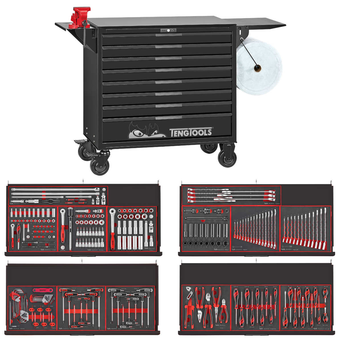 Teng Tools 447 Piece PRO35 37 Inch Wide EVA Foam Black Roller Cabinet Workstation Tool Kit - TCEMM637NBK-BUILD