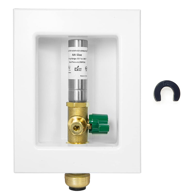 1/2" Push Fit Inlet, Ice Maker Outlet Box, with Stainless Steel Hammer Arrestor