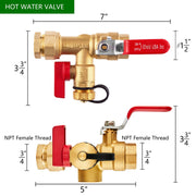 Water Heater Valve Kit 3/4" NPT Tankless Water Heater Service Valve Kit w/ Pressure Relief Valve (Lead Free)