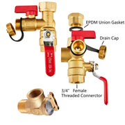 Water Heater Valve Kit 3/4" NPT Tankless Water Heater Service Valve Kit w/ Pressure Relief Valve (Lead Free)