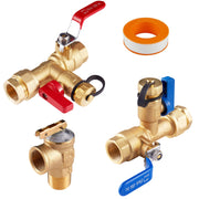 Water Heater Valve Kit 3/4" NPT Tankless Water Heater Service Valve Kit w/ Pressure Relief Valve (Lead Free)