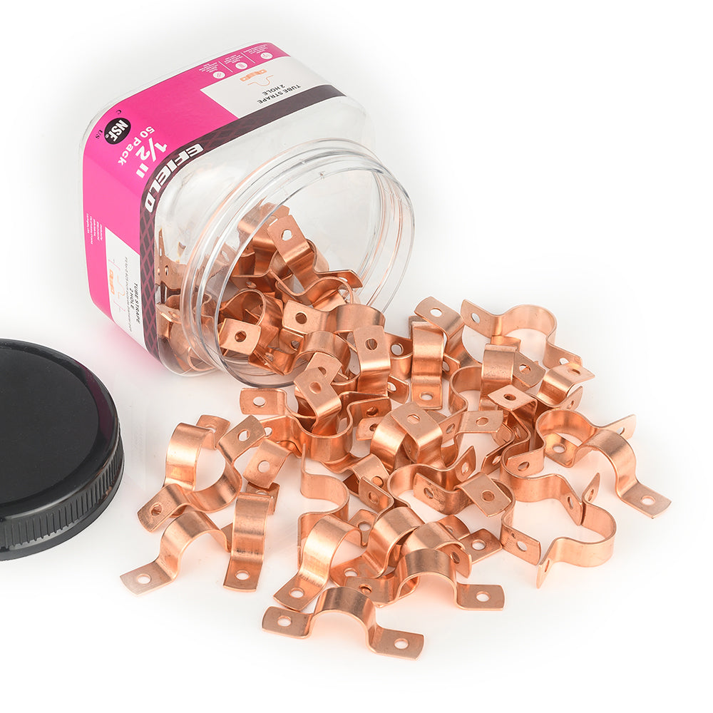 Pro 50 Pack 1/2" Copper Pipe Straps, Two Hole
