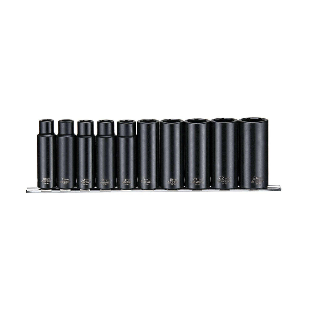 Teng Tools 10 Piece 1/2 Inch Drive 6 Point Deep Metric ANSI Impact Socket Set - 9126