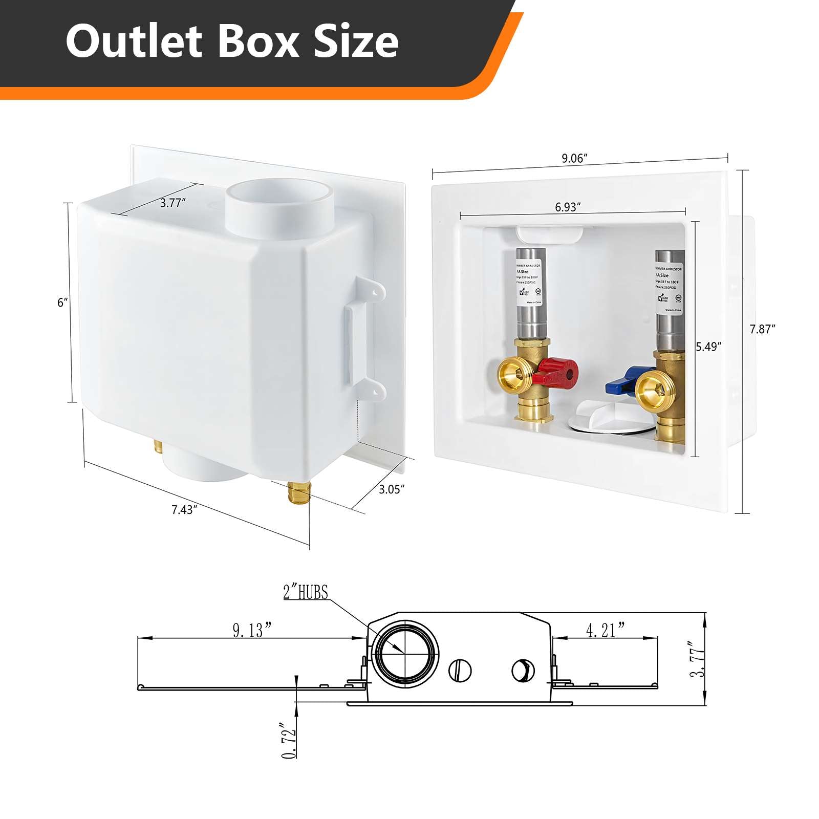 10 Pcs 1/2" PEX Expansion (F1960) Inlet, Washing Machine Outlet Box, with Stainless Steel Water Hammer Arrestor