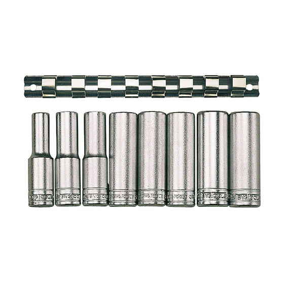 Teng Tools 8 Piece 1/2 Inch Drive 12 Point Deep Metric Socket Set (13mm - 24mm) - M1207