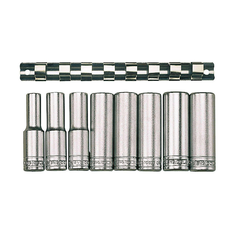 Teng Tools 8 Piece 1/2 Inch Drive 12 Point Deep Metric Socket Set (13mm - 24mm) - M1207