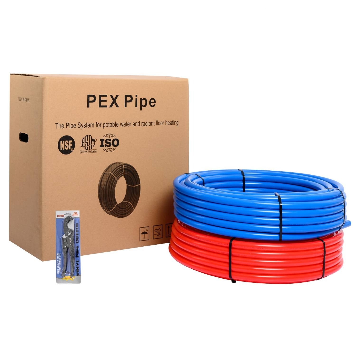 1/2" 600ft, 300ft x 2, PEX-B Pipe, Red & Blue & Cutter