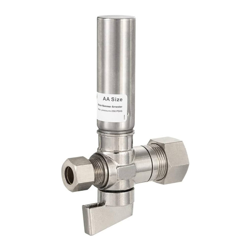 10 Pcs 1/4 Turn Stop Straight Valve, 1/2" Nominal (5/8" OD) Compression x 3/8" OD With Stainless Steel Water Hammer Arrestor Chrome Plated Brass