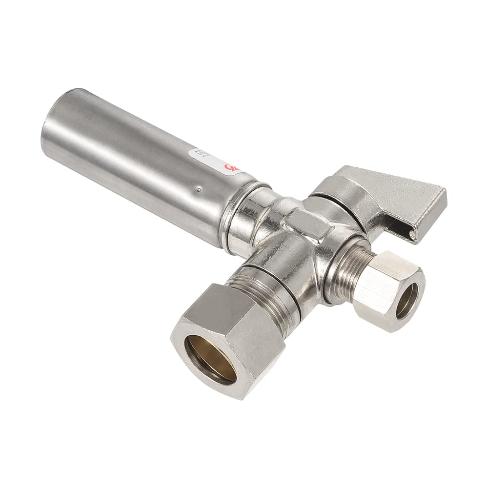 10 Pcs 1/4 Turn Stop Angle Valve, 1/2" Nominal (5/8" OD) Compression x 3/8" OD With Stainless Steel Water Hammer Arrestor, Chrome Plated Brass
