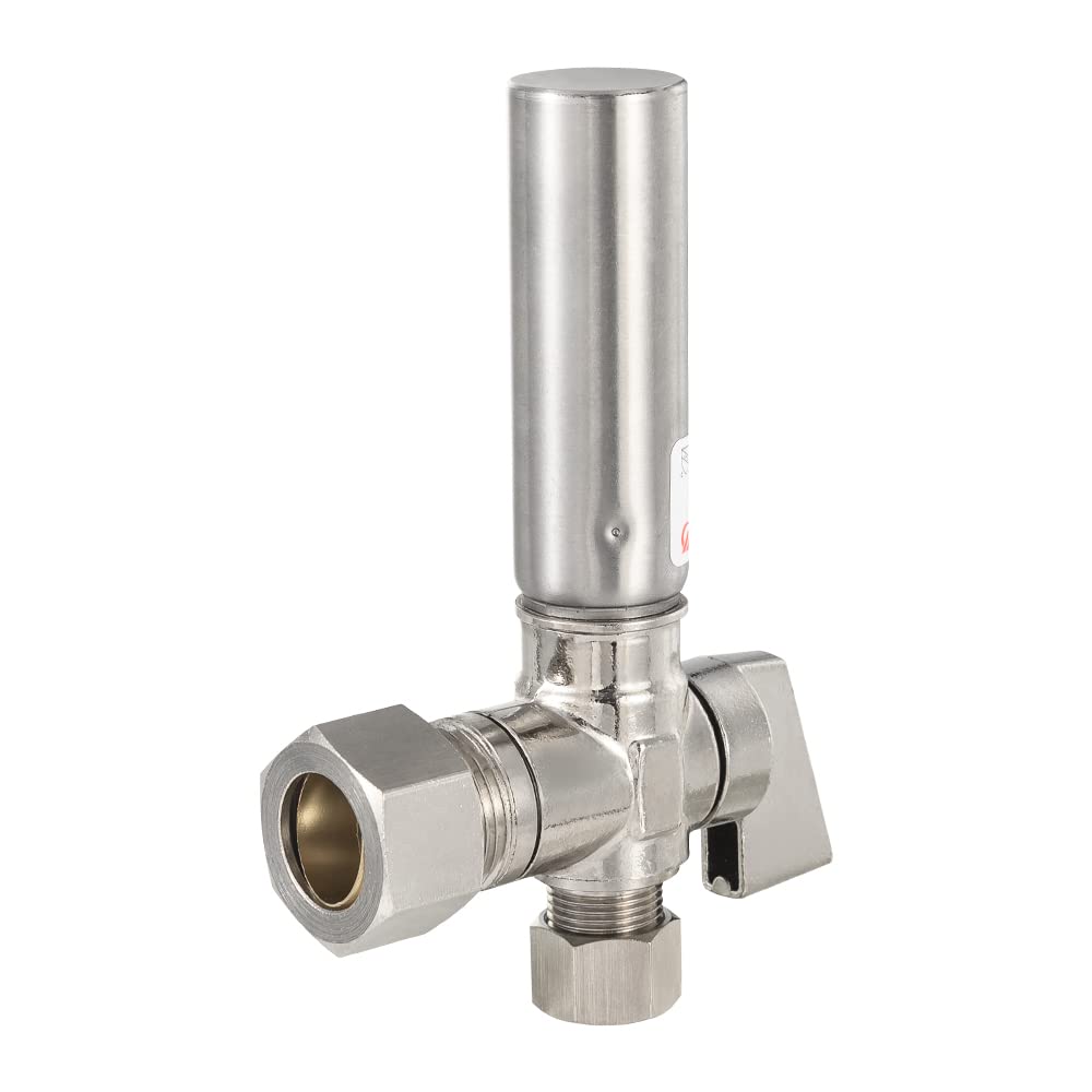 10 Pcs 1/4 Turn Stop Angle Valve, 1/2" Nominal (5/8" OD) Compression x 3/8" OD With Stainless Steel Water Hammer Arrestor, Chrome Plated Brass
