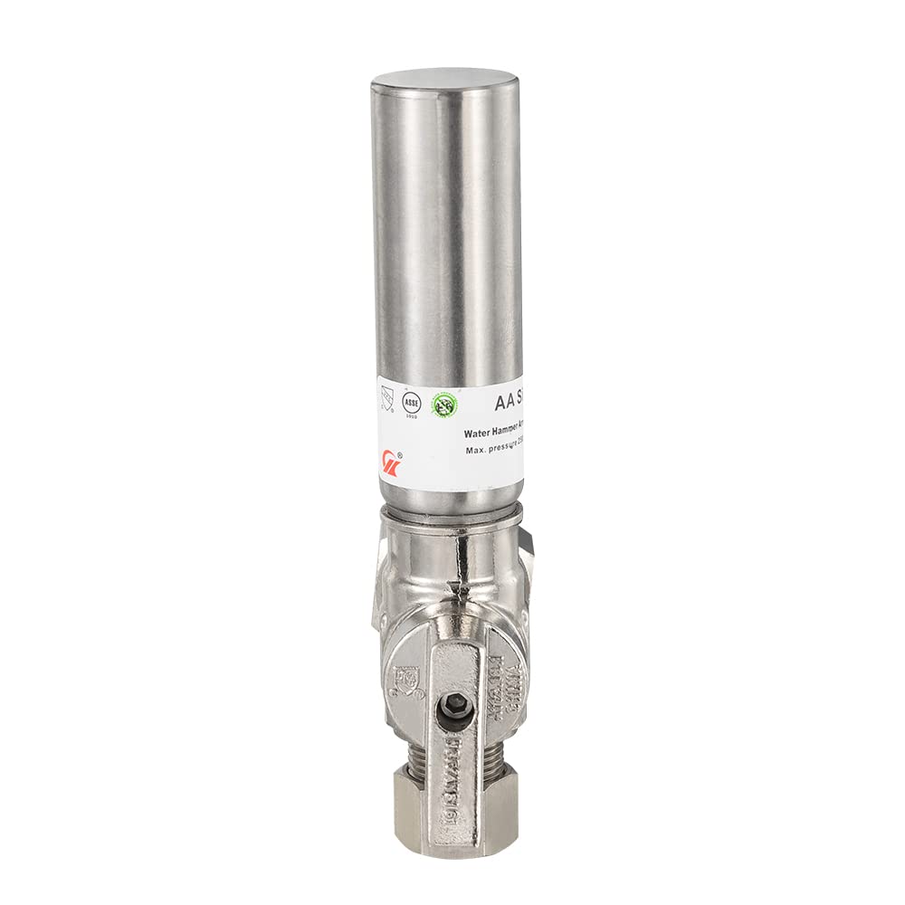 1/4 Turn Stop Angle Valve, 1/2" Nominal (5/8" OD) Compression x 3/8" OD With Stainless Steel Water Hammer Arrestor, Chrome Plated Brass