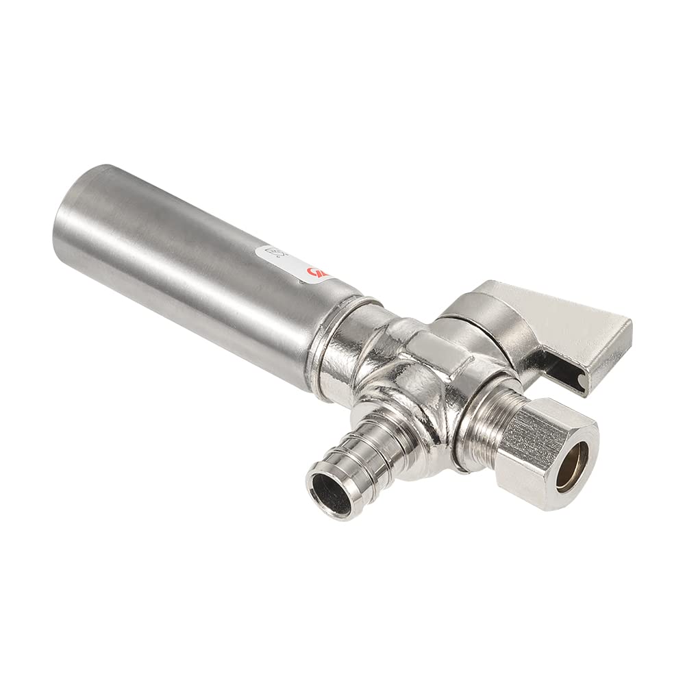1/4 Turn Stop Angle Valve, 1/2" Barb Crimp PEX x 3/8" OD With Stainless Steel Water Hammer Arrestor, Chrome Plated Brass
