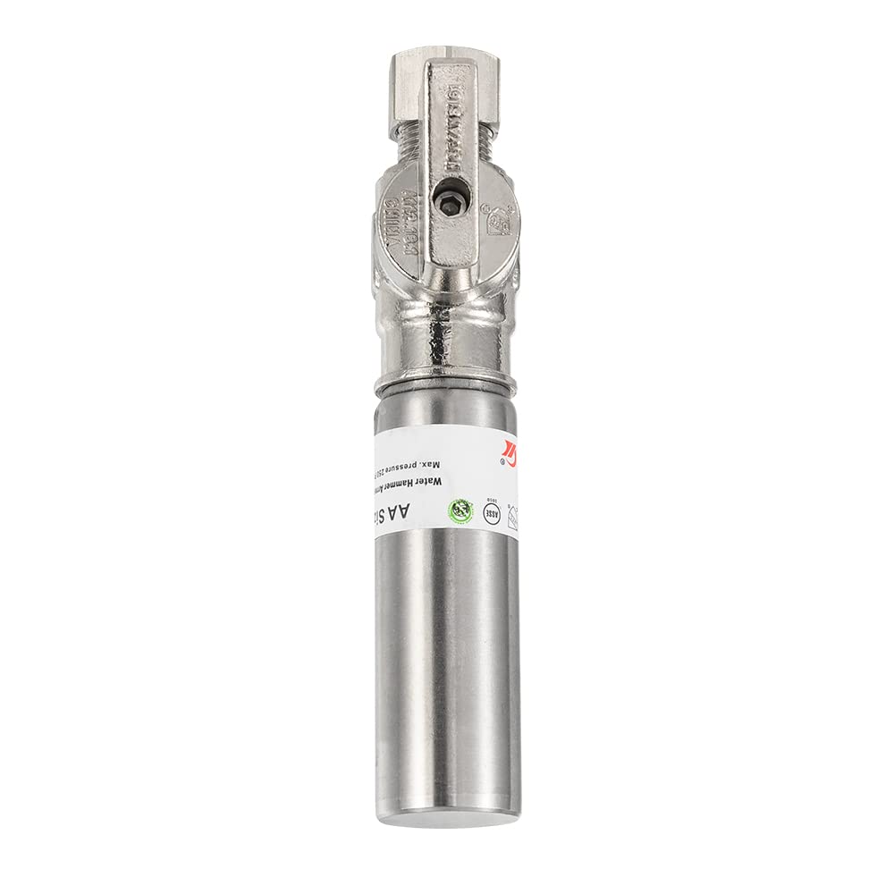 1/4 Turn Stop Angle Valve, 1/2" Barb Crimp PEX x 3/8" OD With Stainless Steel Water Hammer Arrestor, Chrome Plated Brass