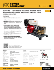 BE 5GPM @ 3000PSI Honda GX390 Belt Drive Pressure Washer B3013HTBC