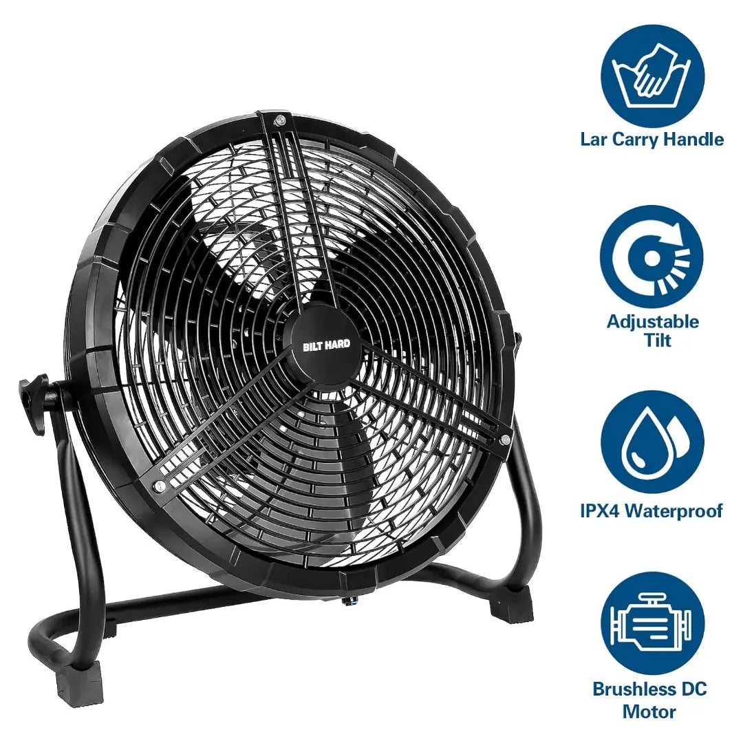 BILT HARD 16 Inch Outdoor Portable Misting Fan, Battery Operated Misting Fan with 15600mAh Detachable Battery & Misting Function, Outside Rechargeable Portable Floor Fan