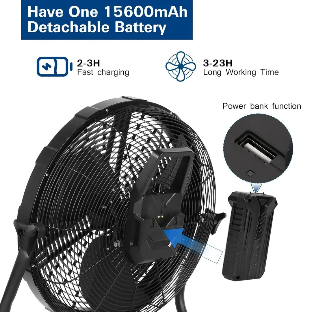 BILT HARD 16 Inch Outdoor Portable Misting Fan, Battery Operated Misting Fan with 15600mAh Detachable Battery & Misting Function, Outside Rechargeable Portable Floor Fan